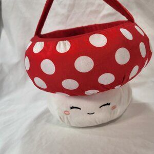 Kawaii Mushroom Plush Basket Bucket 10"R X 7"H